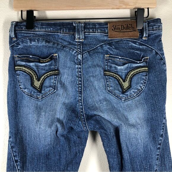 Vintage Y2K Von Dutch Low Rise Skinny Jeans Metallic Back Pocket Size 32/M - Picture 7 of 8